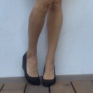 Cute black wedge heels with gold trim